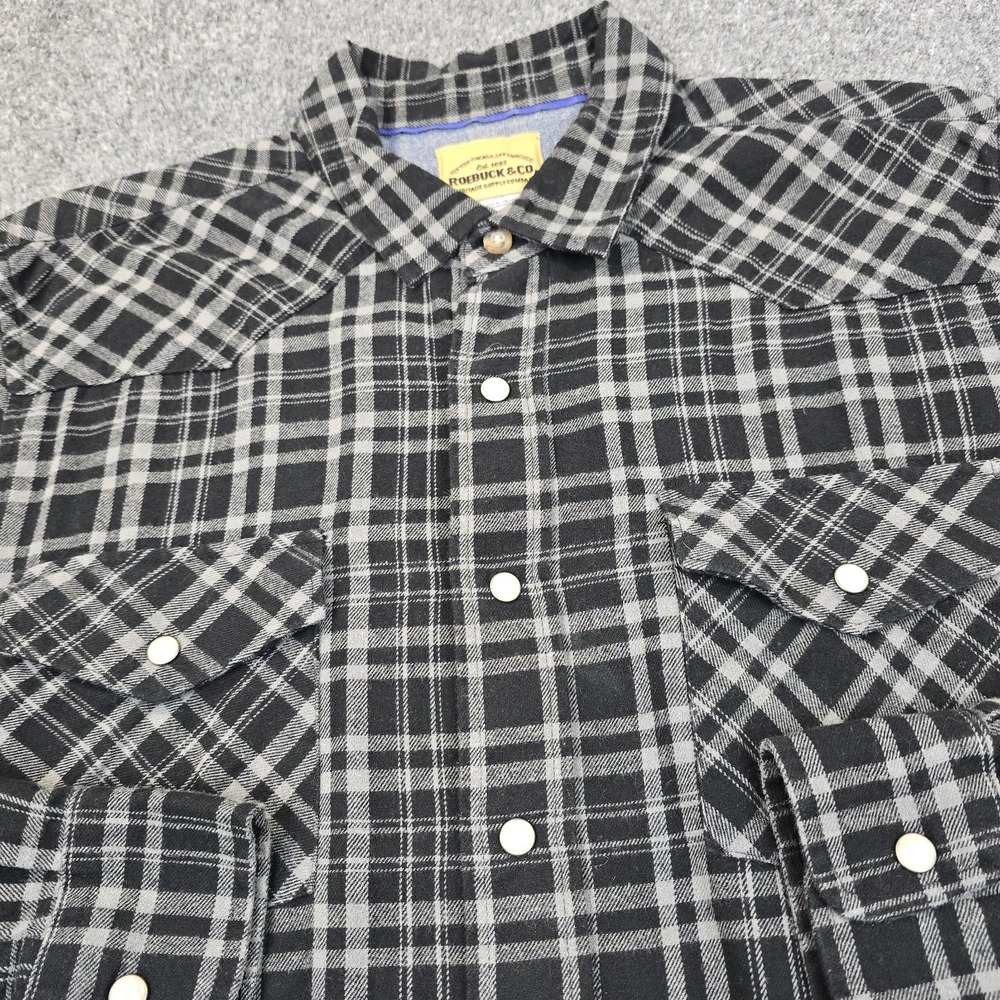 Roebuck & Co. Black Plaid Pearl Snap Western‎ Shirt Size Large 100% Cotton - Picture 3 of 9